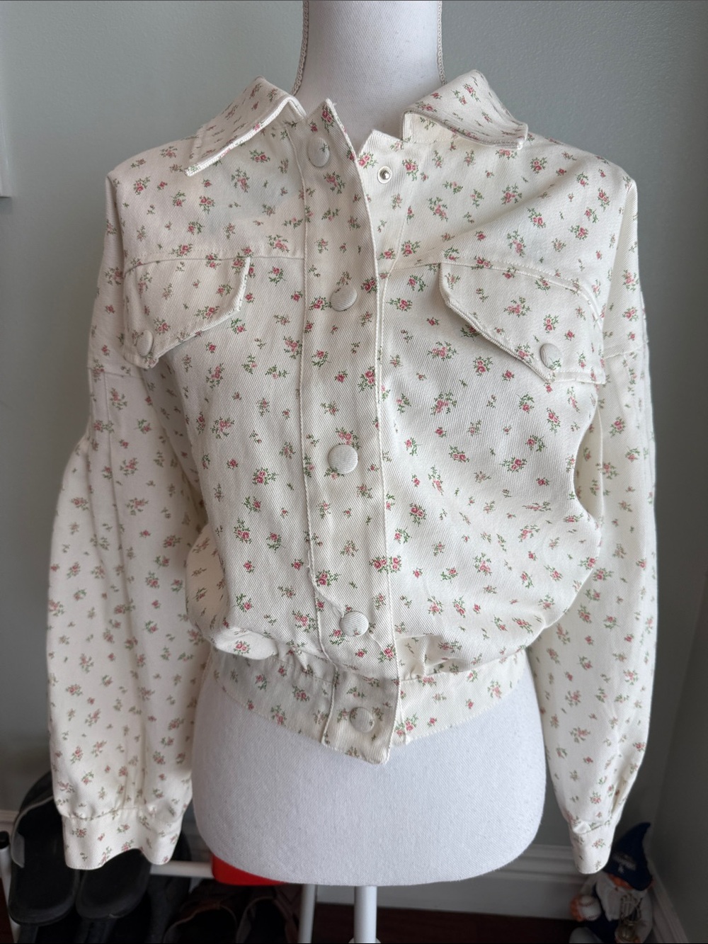 WHITE BIRCH WOMENS Floral Print Denim Cream Jacket XL NWOTS
